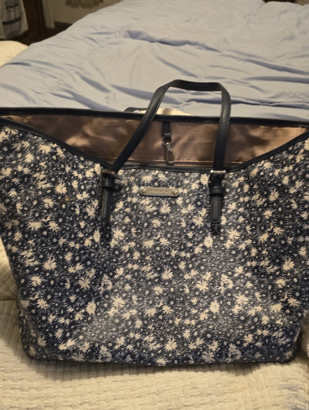 Michael Kors Navy Floral Tote with Black Handles